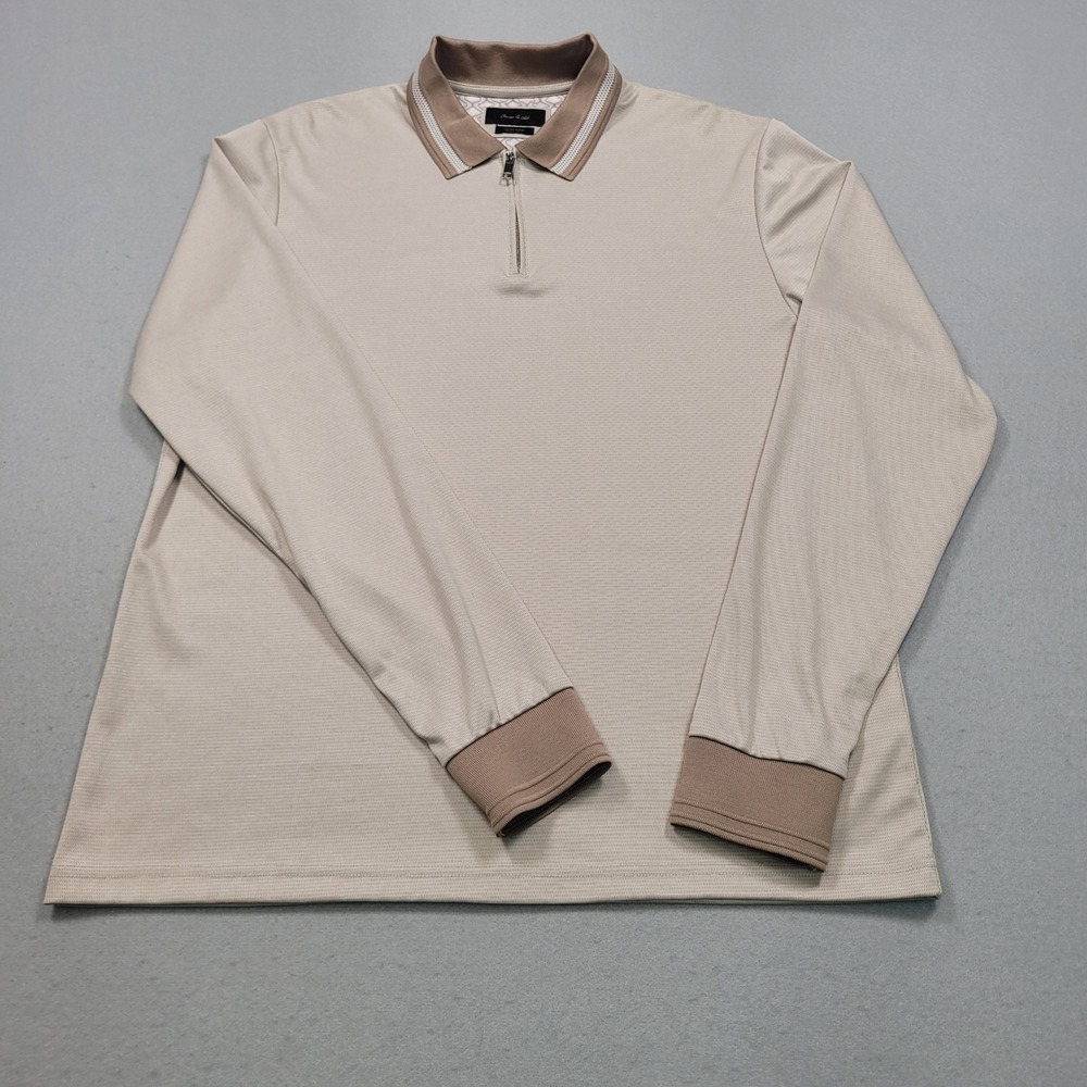 Porter & Ash Mens Quarter Zip Long Sleeve Polo Shirt Beige Tan Large